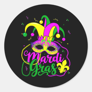 Pegatina Redonda Mardi Gras Carnaval Perlas Máscara Pies Gorras