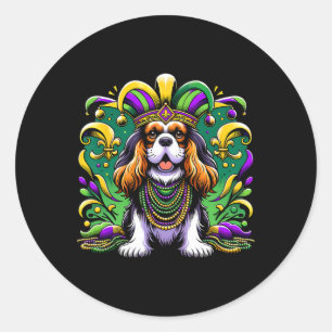 Pegatina Redonda Mardi Gras Cavalier Rey Charles Spaniel Dog Jeste