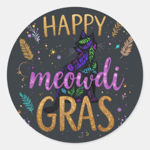 Pegatina Redonda Mardi Gras con gato
