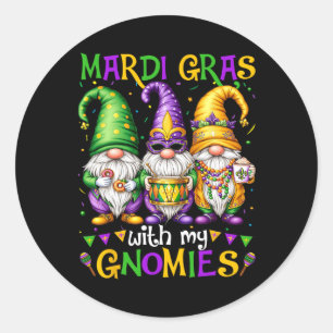 Pegatina Redonda Mardi Gras Con Mis Gnomies Squad Gnomes 2025 Costu