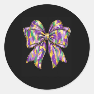 Pegatina Redonda Mardi Gras Coquette Bow