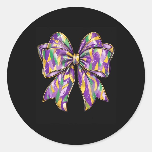 Pegatina Redonda Mardi Gras Coquette Bow (Anverso)
