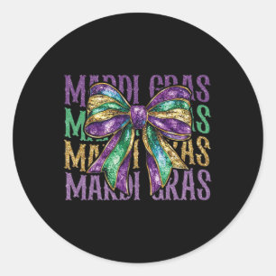 Pegatina Redonda Mardi Gras Coquette Bow Fat Tuesday New Orleans