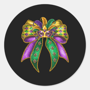 Pegatina Redonda Mardi Gras Coquette Bow Fat Tuesday New Orleans Wo