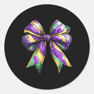 Pegatina Redonda Mardi Gras Coquette Bow Fat Tuesday New Orleans Wo