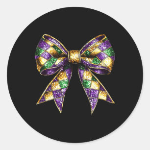 Pegatina Redonda Mardi Gras Coquette Bow New Orleans Fat Tuesday Wo