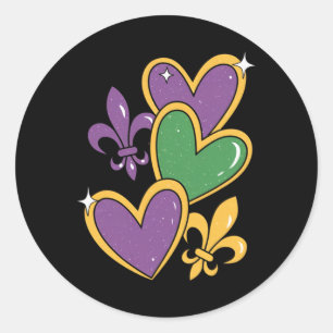 Pegatina Redonda Mardi Gras Corazas Mujeres Chicas Niños Pequeñas