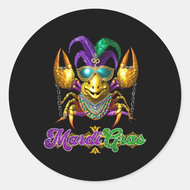 Pegatina Redonda Mardi Gras Crawfish Fiesta Costume Mask Fethers Be (Anverso)