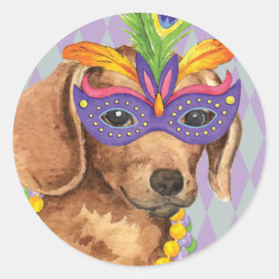 Pegatina Redonda Mardi Gras Dachshund
