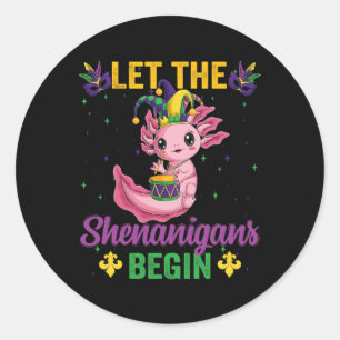 Pegatina Redonda Mardi Gras Dejar Que Los Shenanigans Empiecen Axol