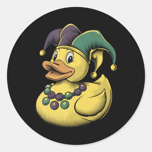 Pegatina Redonda Mardi Gras Duck Rubber Ducky Costume Louisiana Lai (Anverso)