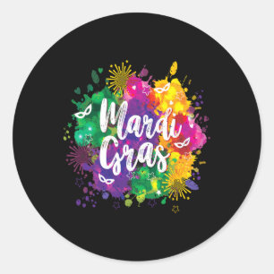 Pegatina Redonda Mardi Gras Fat Martes Carnaval móvil de Nueva Orle