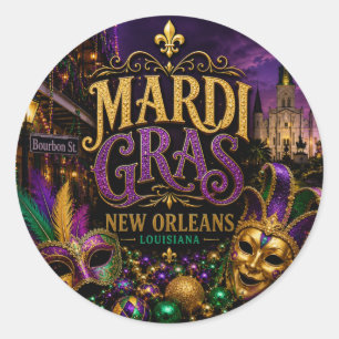 Pegatina Redonda Mardi Gras Festival New Orleans Louisiana