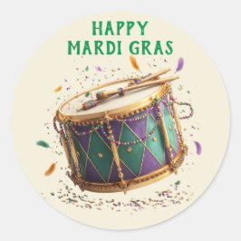 Pegatina Redonda Mardi Gras Festive Drum