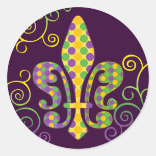 Pegatina Redonda Mardi Gras Fleur de Dots