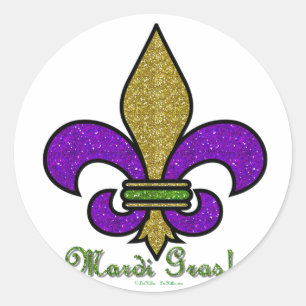 Pegatina Redonda Mardi Gras Fleur De Lis