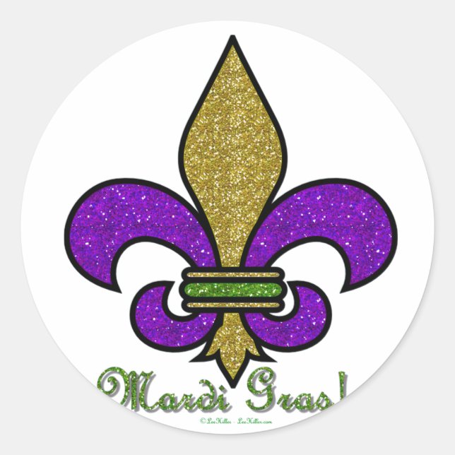 Pegatina Redonda Mardi Gras Fleur De Lis (Anverso)