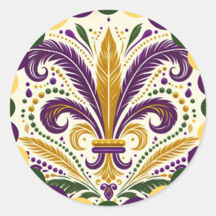 Pegatina Redonda Mardi Gras fleur-de-lis