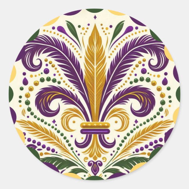 Pegatina Redonda Mardi Gras fleur-de-lis (Anverso)