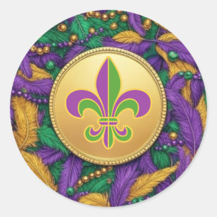 Pegatina Redonda Mardi Gras Fleur de lis