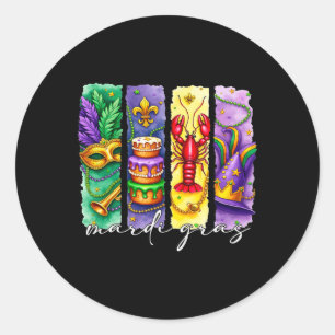 Pegatina Redonda Mardi Gras Fleur De Lis Mask King Crawfish