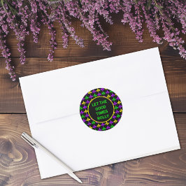 Pegatina Redonda Mardi Gras Fleur de Lis Pattern Personalizado Text