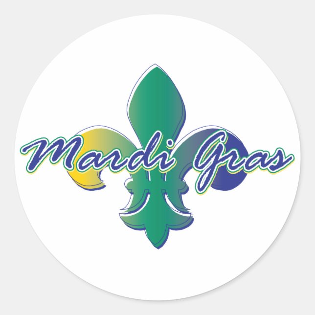 Pegatina Redonda Mardi Gras Fleur de lis tri (Anverso)