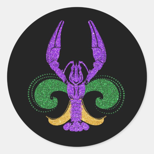 Pegatina Redonda Mardi Gras Fleur Lis Crawfish New Orleans (Anverso)