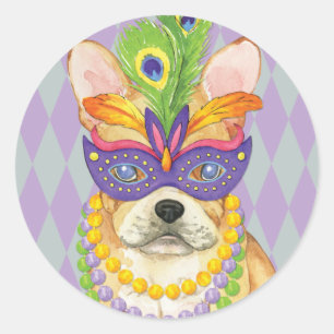 Pegatina Redonda Mardi Gras Frenchie