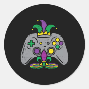 Pegatina Redonda Mardi Gras Gaming Controller Gamer Hombres Niños Y