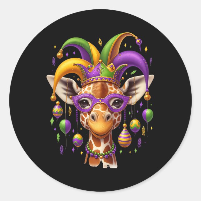 Pegatina Redonda Mardi Gras Giraffe (Anverso)