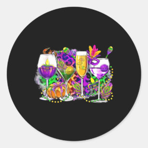 Pegatina Redonda Mardi Gras Gl De Vino