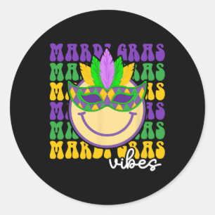 Pegatina Redonda Mardi Gras Groovy Sonríe Cara Con Mamáes Mardi Gra