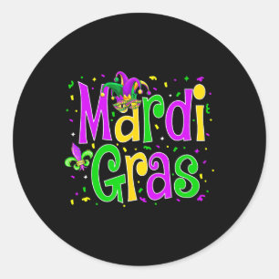 Pegatina Redonda Mardi Gras Jester Equipo de Carnaval de Nueva Orle