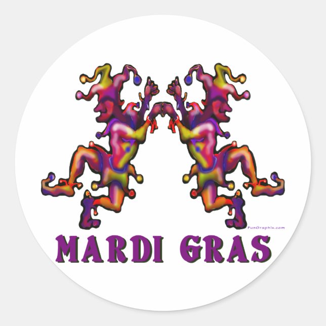 Pegatina Redonda Mardi Gras Jesters (Anverso)