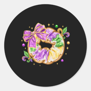 Pegatina Redonda Mardi Gras King Cake New Orleans Fleur De Lis Coqu