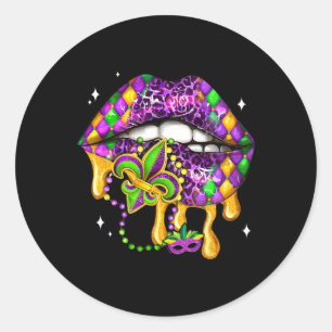 Pegatina Redonda Mardi Gras Lip Mujeres Disfraces Funny Para Mujere