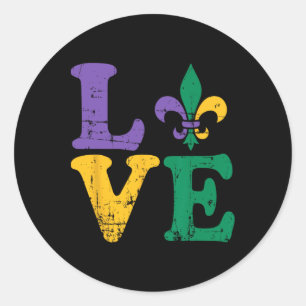 Pegatina Redonda Mardi Gras Love Fleur De Lis