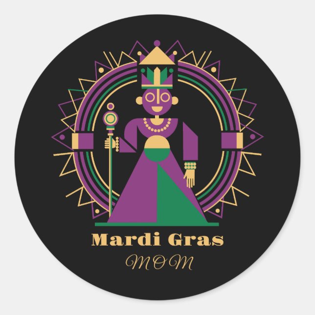 Pegatina Redonda Mardi Gras Mom 2026 Queen (Anverso)