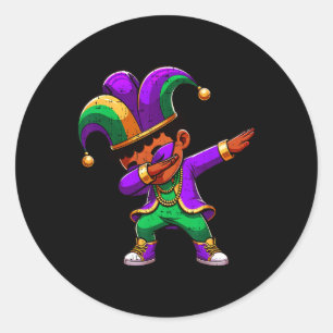 Pegatina Redonda Mardi Gras Niños Negros Dabbing Funny Set Jester