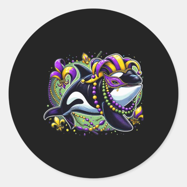 Pegatina Redonda Mardi Gras Orca Whale (Anverso)