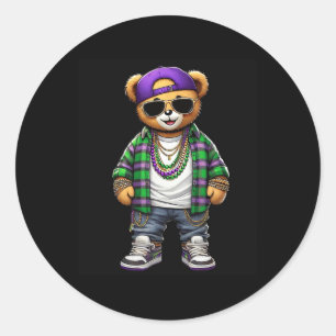Pegatina Redonda Mardi Gras Oso Para Hombres Hip Hop New Orleans B