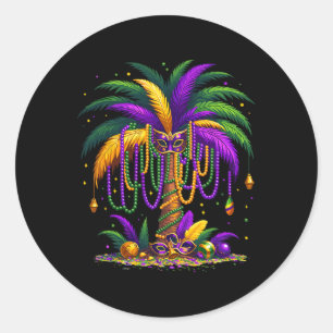 Pegatina Redonda Mardi Gras Palm Tree Hawái Hombres Fiestas Tropica