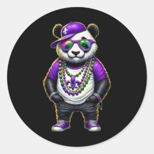 Pegatina Redonda Mardi Gras Para Hombres Hip Hop Panda New Orleans
