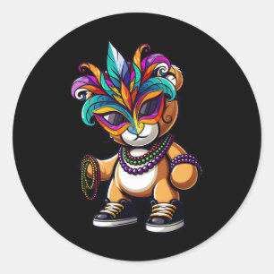 Pegatina Redonda Mardi Gras Para Niños Hop Hip Hop Oso New Orleans