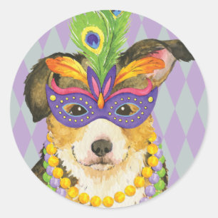 Pegatina Redonda Mardi Gras Pembroke Welsh Corgi
