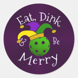 Pegatina Redonda Mardi Gras Pickleball Come Dink Be Merry
