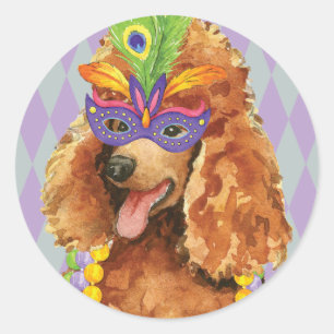 Pegatina Redonda Mardi Gras Poodle