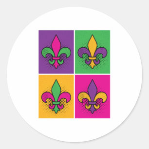 Pegatina Redonda Mardi Gras Pop Art Fleur de Lis