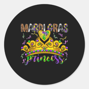 Pegatina Redonda Mardi Gras Princesa Bandera Corona Para Mujeres Ni